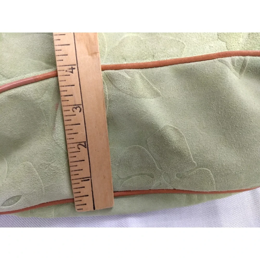 Claudia Firenze Italian Suede Leather Hobo Bag Pale Green Tan Trim Floral Zipper